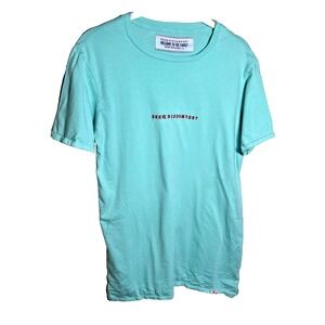 Seek Discomfort Men's Size Small Teal Red‎ Letter T-Shirt Short Sleeve Cotton